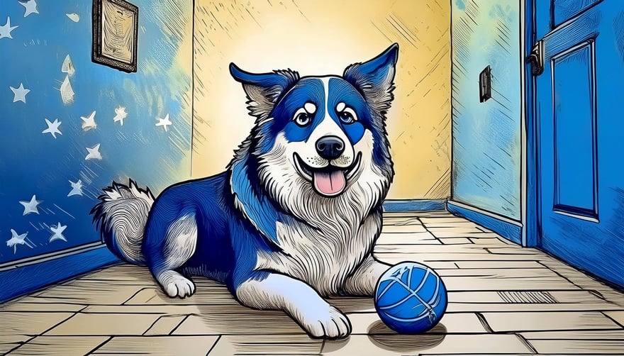 Firefly Big dog playing will ball in a narrow room 68697