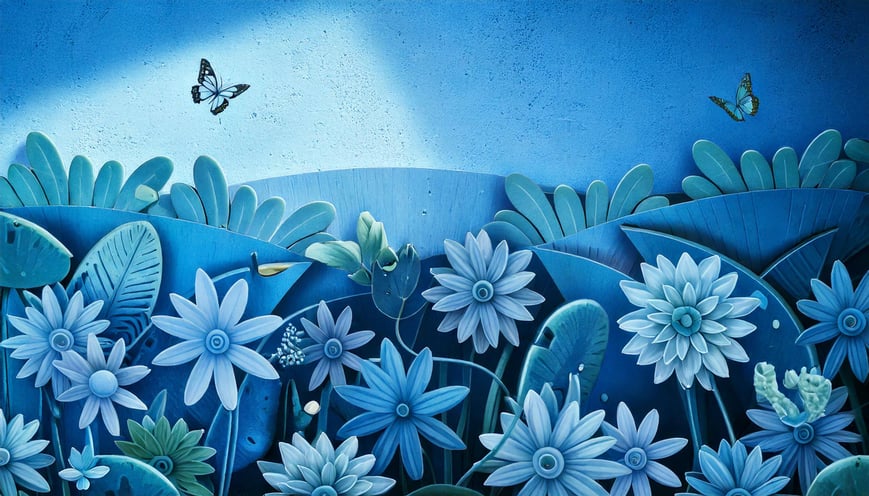 Firefly Pet friendly garden with fruits and plants in tones of blue 62029