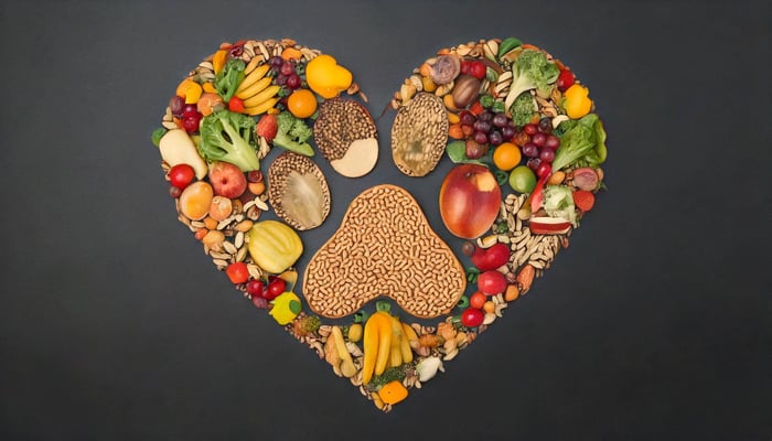 Firefly a paw inside of a heart with natural food and fruits 46626