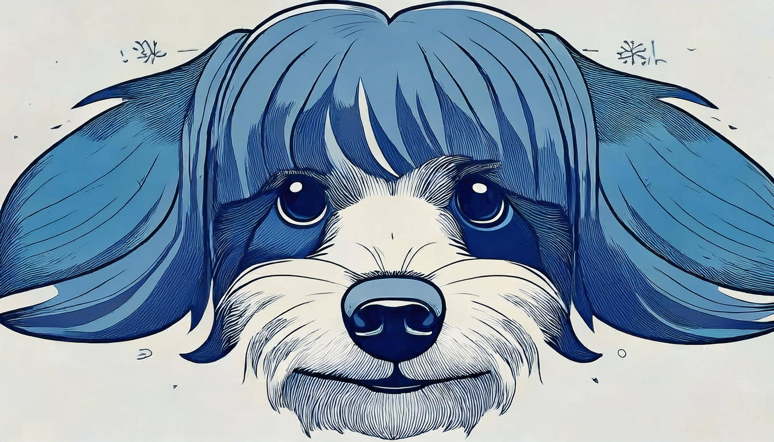 Firefly face of a dog with long bangs covering their eyes 73993