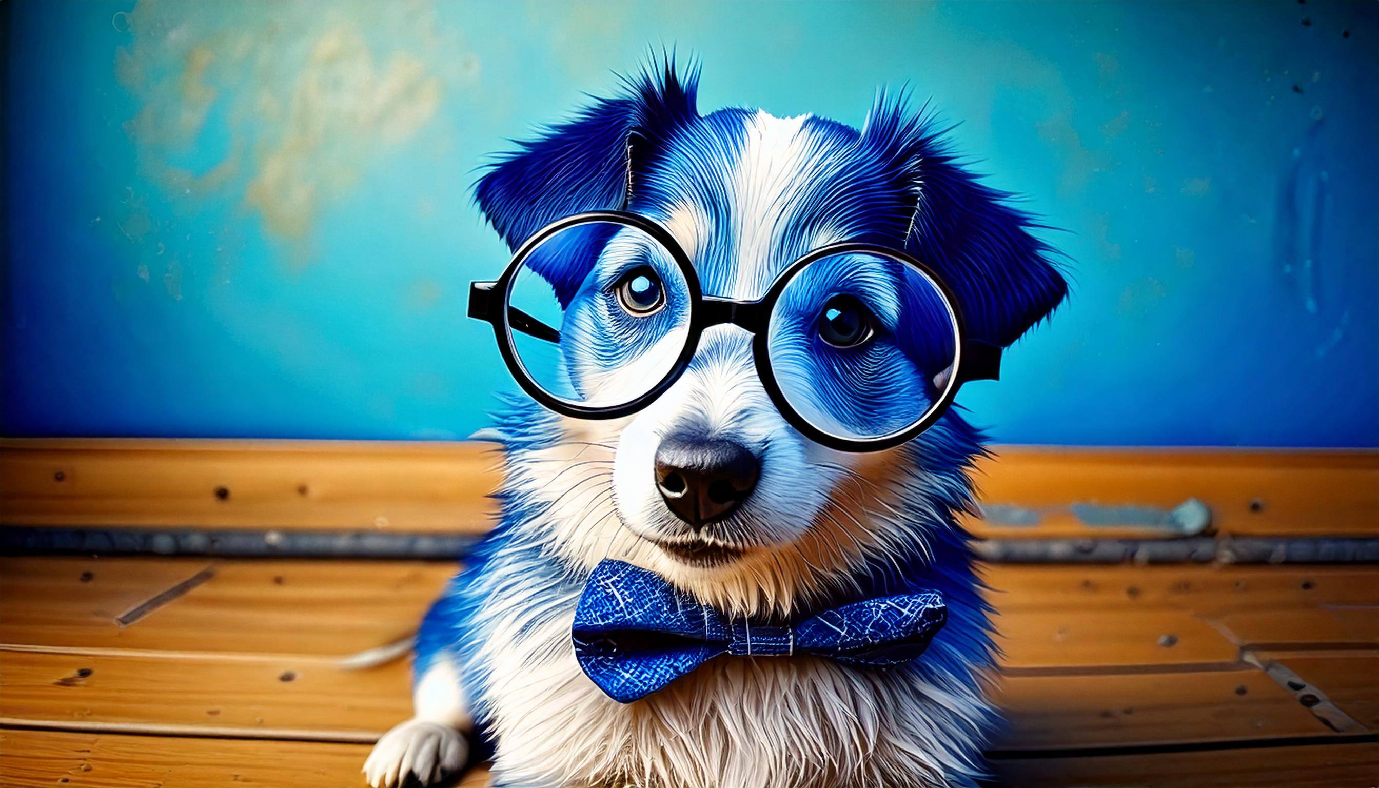 Firefly happy dog with glasses smiling in a classroom 84710