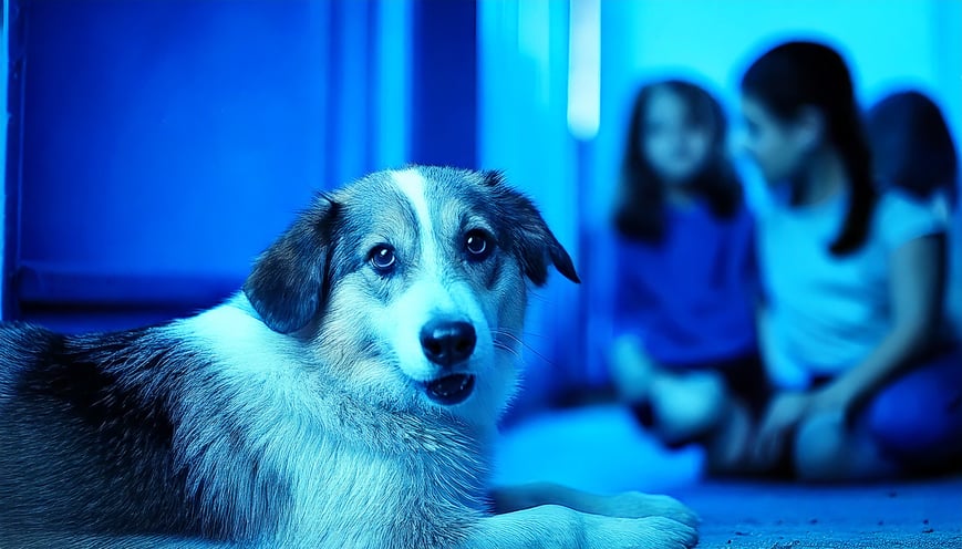 Firefly happy smiling dog with his family in the background 57136