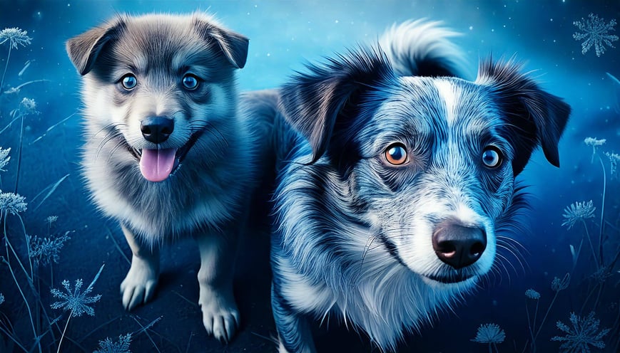Firefly two cute happy dogs in tone of blue 39440